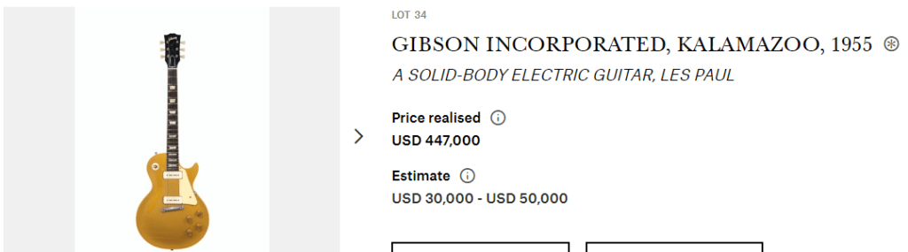 GIBSON INCORPORATED KALAMAZOO 1955 A SOLID BODY ELECTRIC GUITAR LES PAUL 20th Century solid body Christies | GIAMPAOLO NOTO